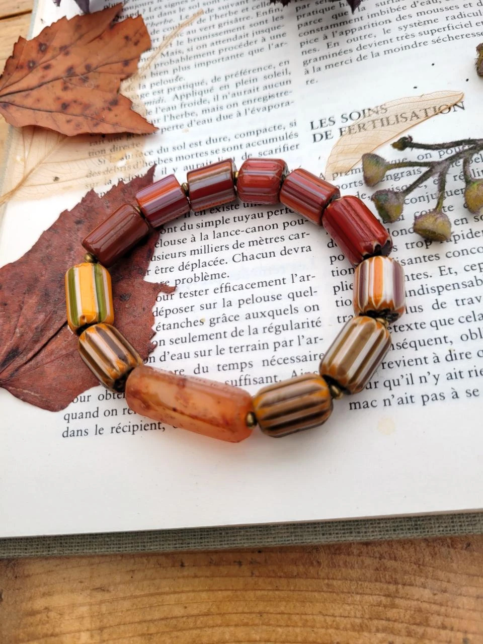 Unisex tribal ethnic bracelet with vintage chevron glass tube beads.. – photo 7